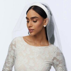 Lele Sadoughi Alice Satin Headband with Veil in White NWT